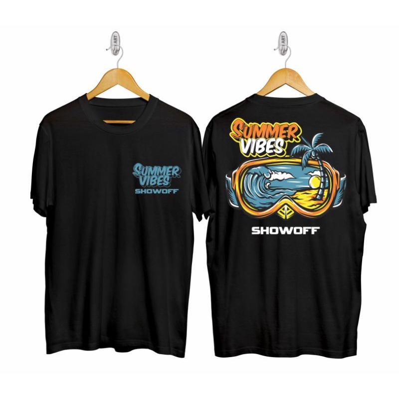 Baju kaos surfing distro pria lengan pendek hitam putih gambar pantai