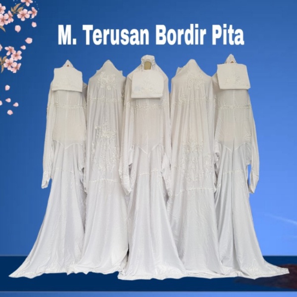 Mukena Rayon Putih Polos Bordir Pita - Terusan Bordir Diskon