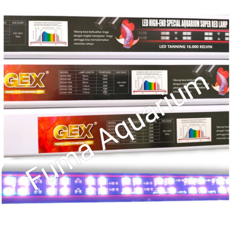 Lampu Tanning View Spesial Red Arwana + UV GEX 4D-600 T8 Double Led 16.000K 18watt Aquarium 60cm