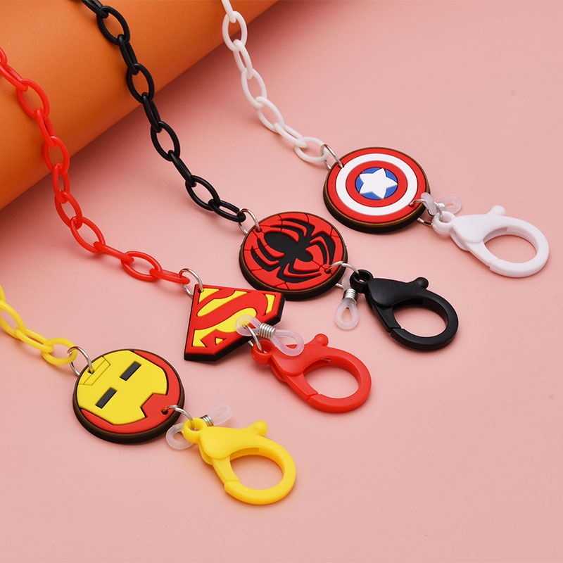 XiaoboACC Strap Masker Kalung Rantai Dengan Liontin Topeng Marvel Hero Spiderman / Captain America / Superman - 50cm