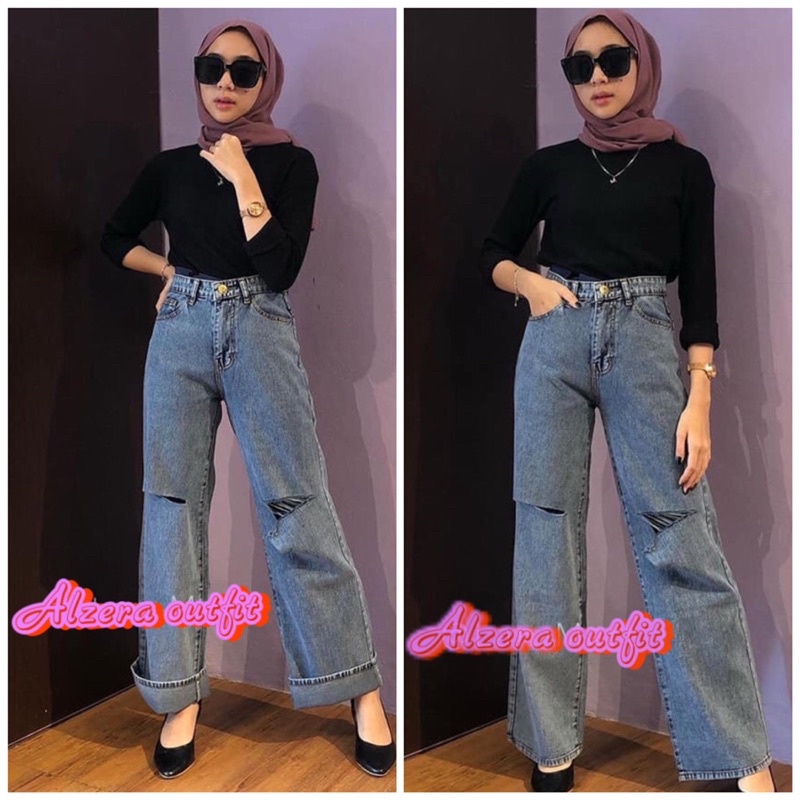 ALZERA • CULOTTE JEANS RIPPED / CULOTTE JEANS ROBEK / CELANA JEANS ROBEK / KULOT JEANS WANITA