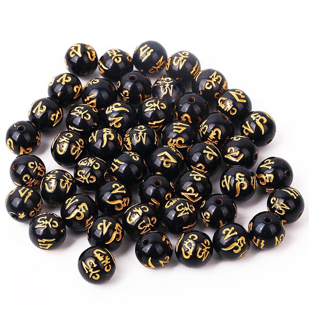 50 / 100 Pcs Manik-Manik Buddha Charms Ukiran Naga Emas Ukuran 8mm - 14mm Untuk Membuat Perhiasan Gelang