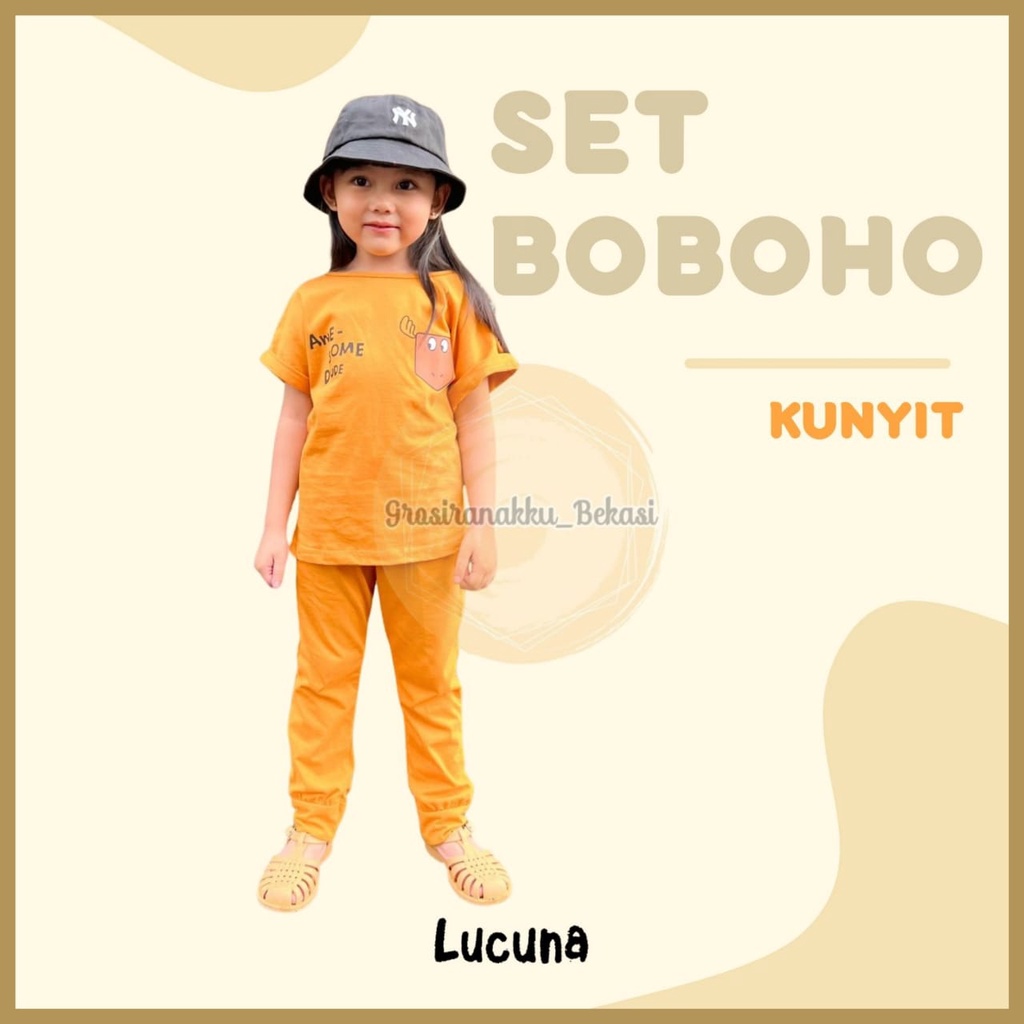 Setelan Anak Unisex Boboho Lucuna Warna Kunyit Size 1-5 Thn