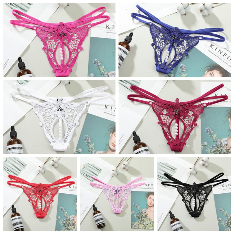 (COD) G String Wanita transparan Lace Bordir Thong mutiara Seksi Celana Dalam C227-1