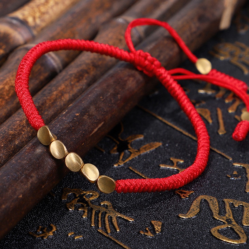 Handmade Tibetan Buddhist Lucky Red Rope Bracelet Rope Copper Beaded Unisex Gift