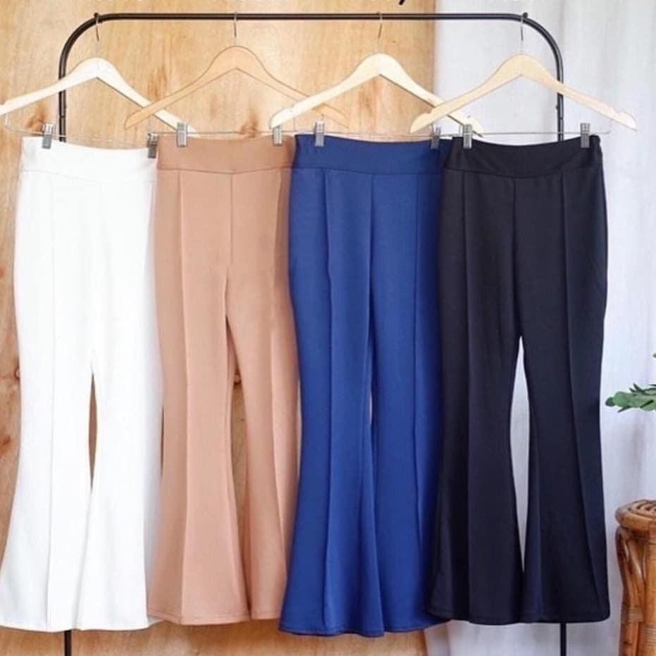 COD✅ BIG SIZE 5XL 90+KG / CUTBRAY HIGHWAIST FIT &amp; FLARE ~ Scuba Grade S TEBAL &amp; HALUS | Warna Cakep BISA COD celana fit &amp; flare panjang wanita/kasual/original