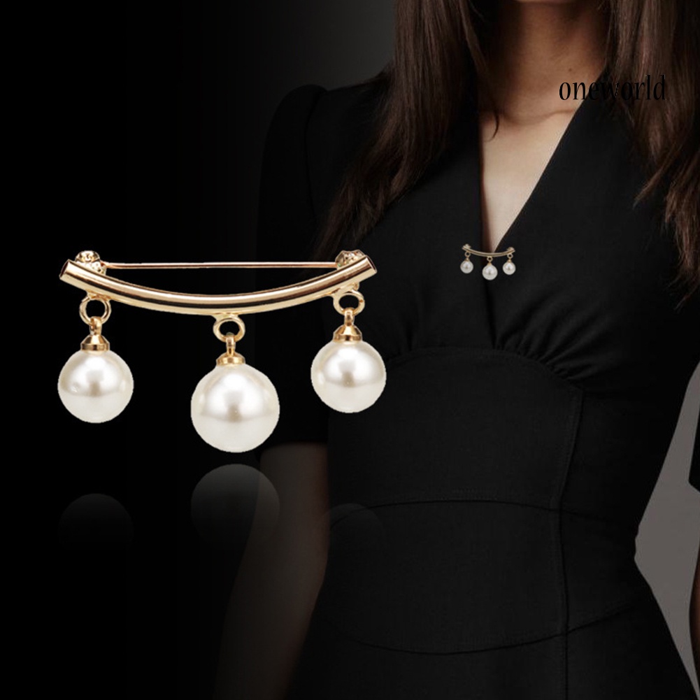 OW@ Fashion Women Faux Pearl Dangle Brooch Pin Cardigan Shawl Clip Jewelry Gift