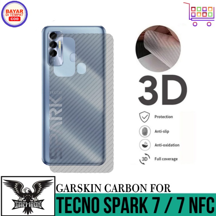 Promo Garskin Carbon TECNO SPARK 7 7 NFC Anti Gores Belakang Handphone Anti Lengket Bekas Lem