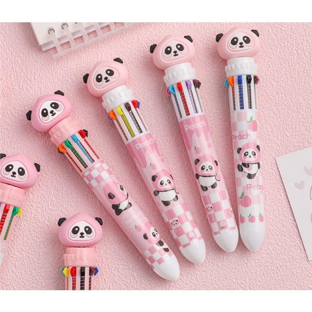 Bolpoin Warna PANDA 10 in 1 / Pulpen 10 Warna / Pena Warna 10in1 / Ballpoint Gel Pen Colorful / Pulpen Karakter Panda 10 Warna / Pulpen Gel 0,5 mm