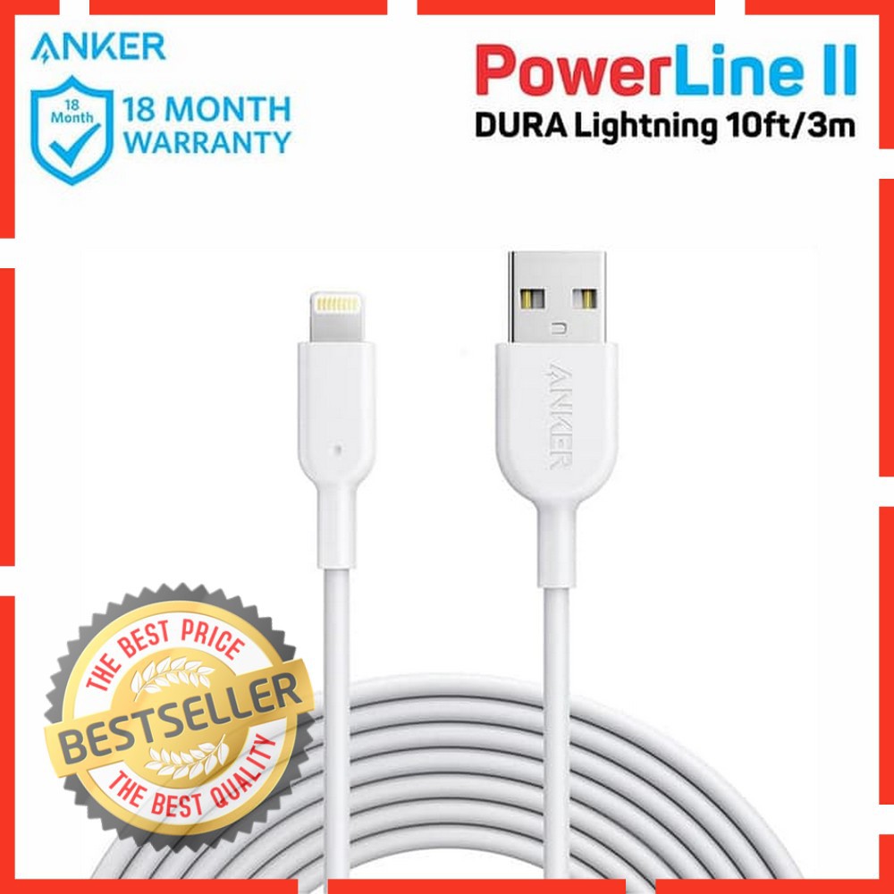 Kabel Lightning Anker PowerLine DURA II 10ft Putih