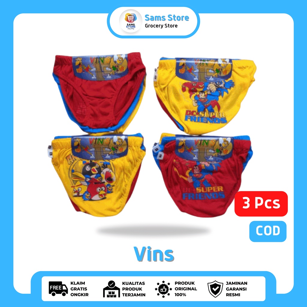 Celana Dalam Anak Laki-Laki Merk Vins Isi 3 Pcs Sempak Anak Laki-laki Selempak Cowok Slempak CD Cela