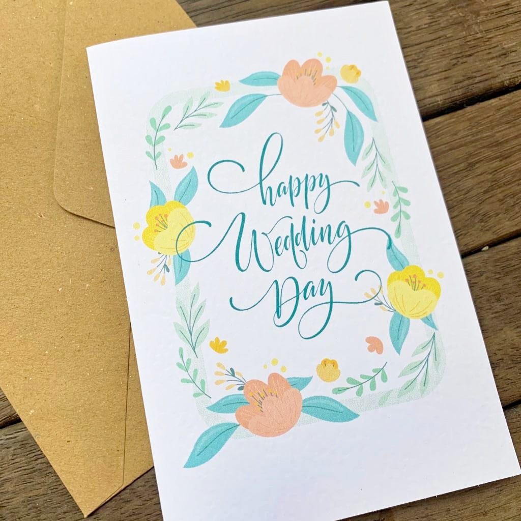 Kartu Ucapan Happy Wedding Greeting Card plus Amplop Kraft Kado Hadiah Pernikahan Bouquet2