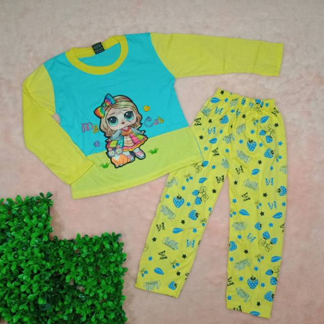 Ss#212 Setelan Anak Perempuan size 3-4tahun / Piyama Anak Cewek / Baju Lol / Baju nyala