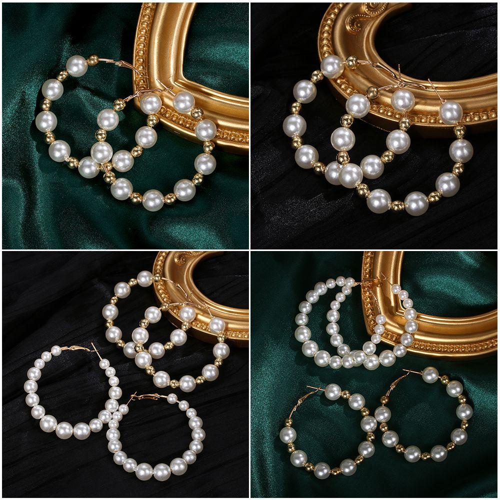 Lily Pearl Hoop Earrings Wanita Pernikahan Pertunangan Fashion Bentuk Bulat