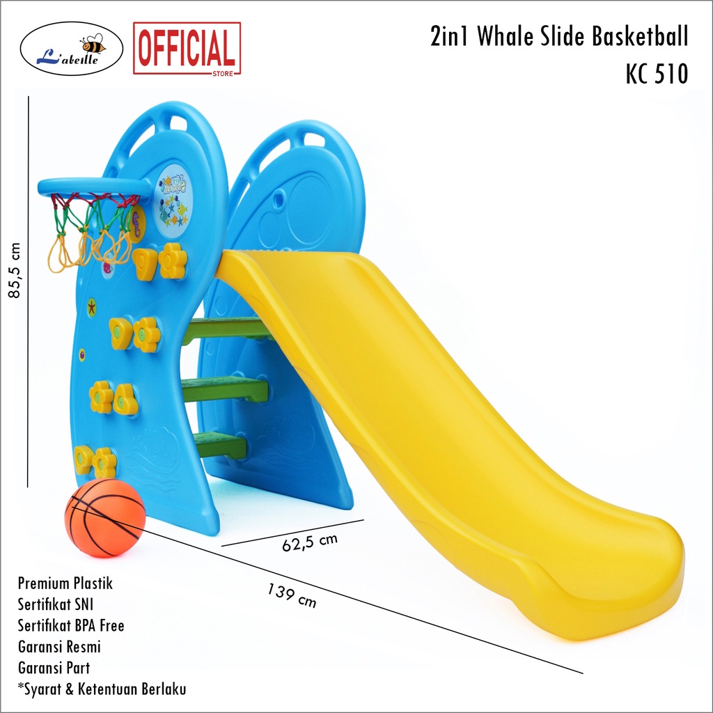 Makassar - Labeille KC 510 2in1 Slide Whale Perosotan Anak + Ring Bola Basket Anak