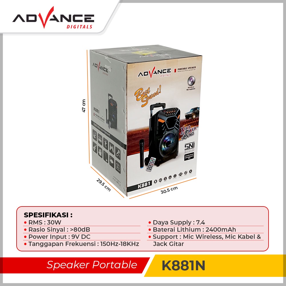 Advance 8 Inch Speaker Bluetooth Portable  K881N Garansi 1 Tahun