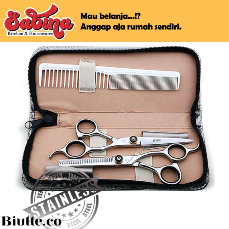 Set Gunting Potong Cukur Rambut Sasak Flat Hairdressing Full Stainless