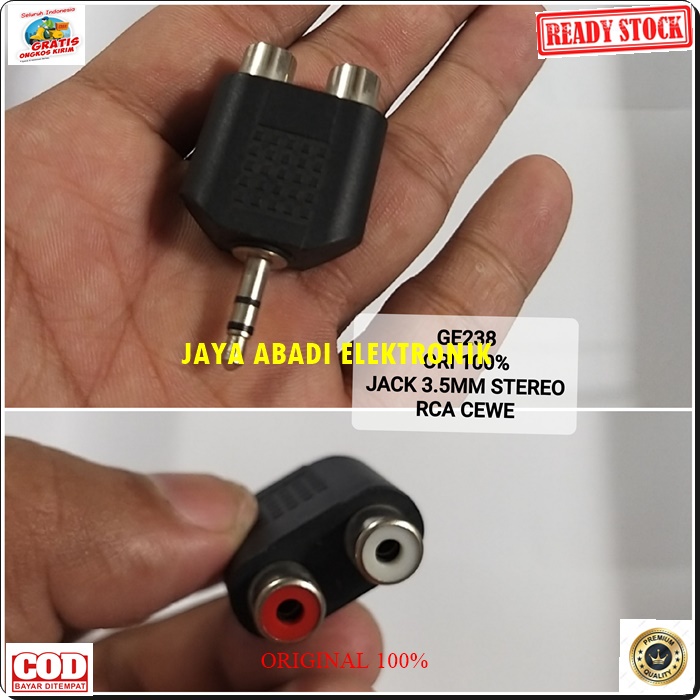 G238 JACK 3.5 MM RCA ADAPTER JEK SAMBUNGAN SPLITER AUDIO DAN SOUND SUARA CONVERTER KONEKTOR UNIVERSAL MALE EXTENSION PENYAMBUNG HEADSET HEADPHONE FEMALE AUX DVD MALE AMPLI STEREO HEADSET PRAKTIS DAN MUDAH DIGUNAKAN HARGA TERANGKAU