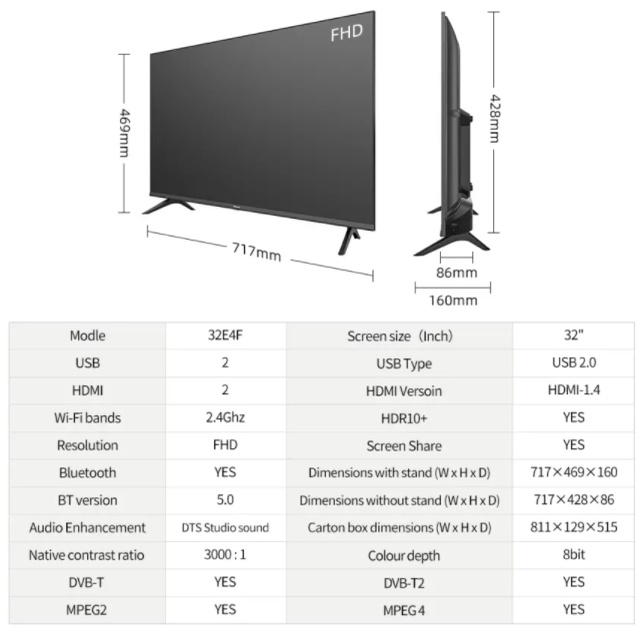 Hisense SMART LED TV ANDROID 32 INCH 32E4F