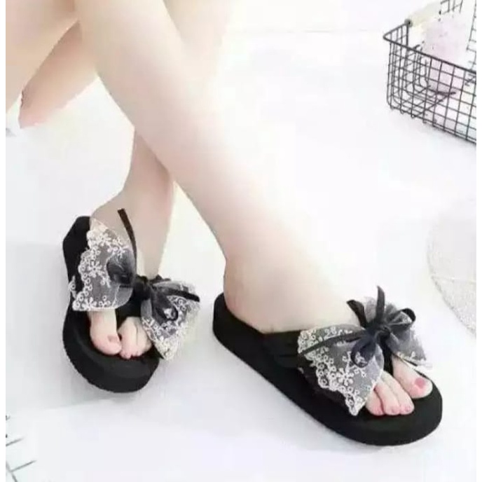 SANDAL WEDGES WANITA SPON PITA KUPU KUPU NEW BISA COD..