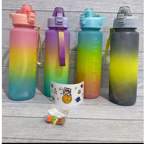 Botol gradasi 1 liter sedotan free stiker 2D dan 3D,botol viral 1 liter,botol rainbow 1 liter