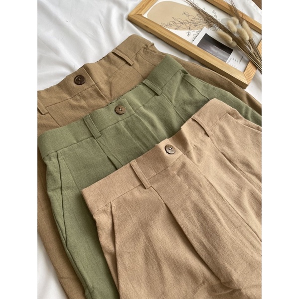 HIZA - Leira Pants  | Celana Basic Linen Rami highwaist