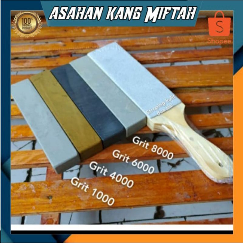 Satu Set Batu Asah plus stropping kulit 2 sisi