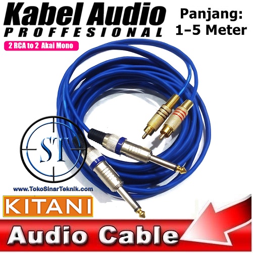 Kabel Audio Mic Jack Akai Mono 6.5mm ( 2 Akai ) to ( 2 RCA ) Dual RCA Gold Plate Cable KITANI 2-2 Panjang 1 Sampai 5 Meter