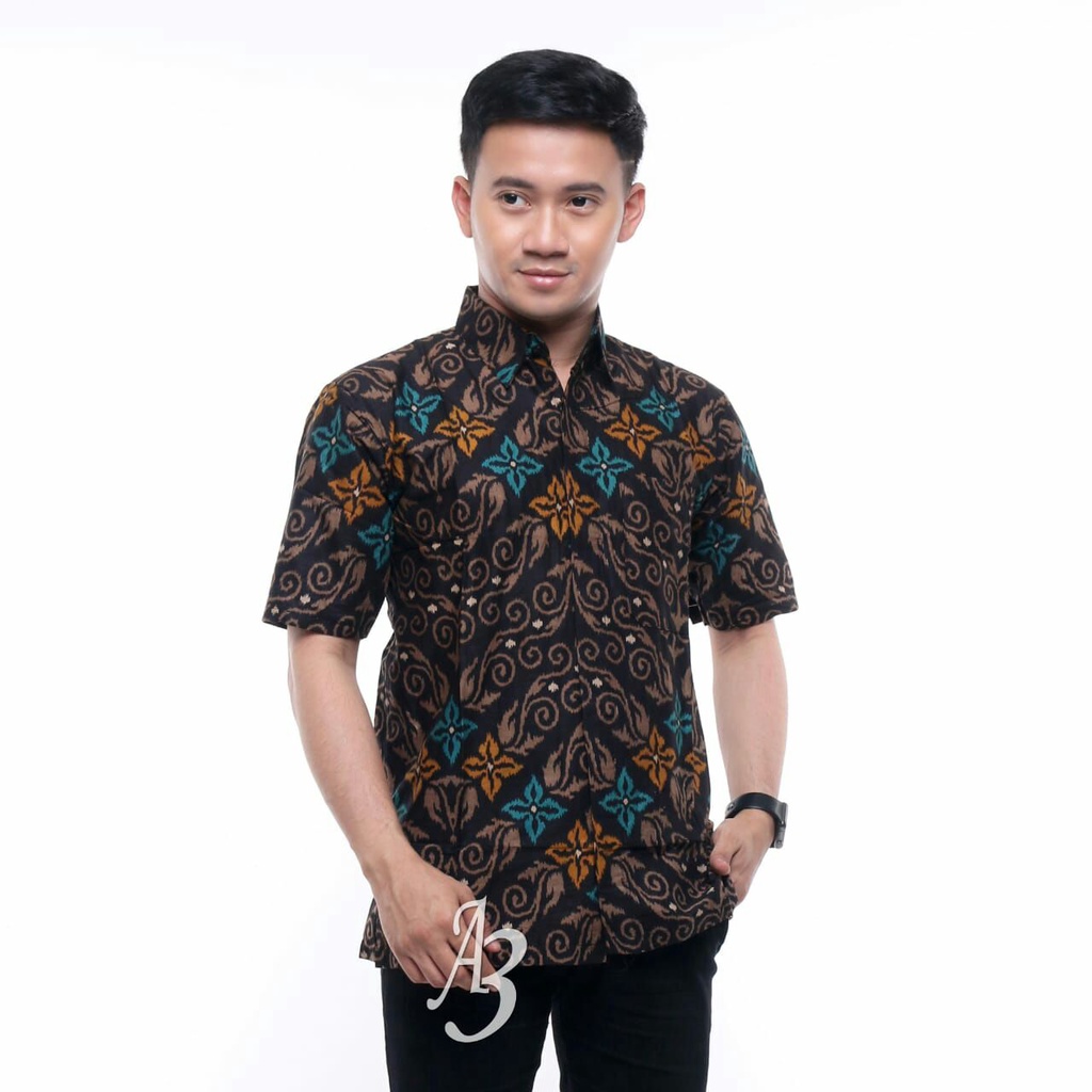 SIZE M L XL XXL XXXL BSWART Batik HRB026 Kenongo Hem Pendek Padi Pekalongan M L XL Batik Pria MURAH-HEM SAJADAH IJO