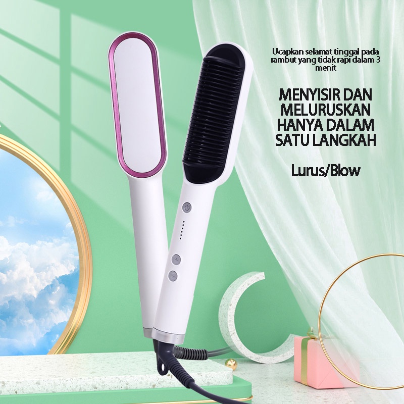 Catok Sisir Pelurus Rambut Hair Straightener Curler 2 in 1 catokan sisir listrik / Sisir Rambut Lurus Ion Negatif