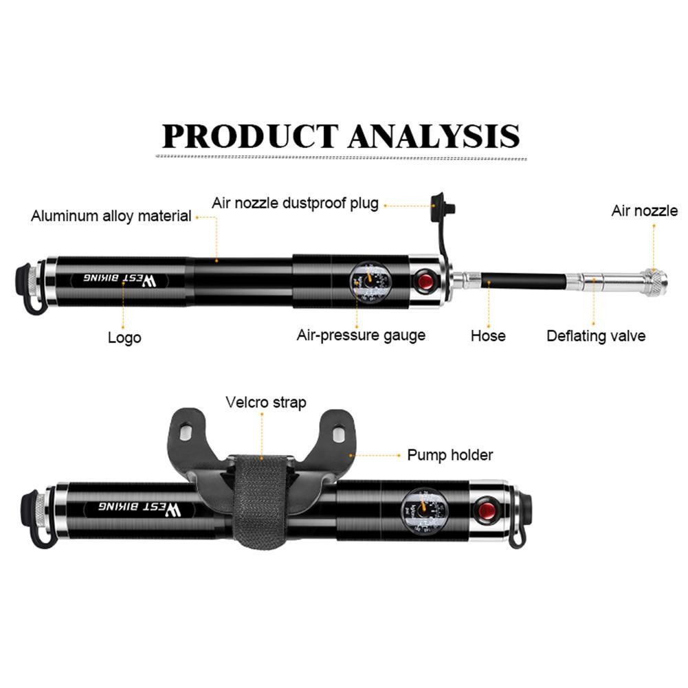 WEST BIKING Mini Portable Bike Pump with Pressure Gauge - 160PSI