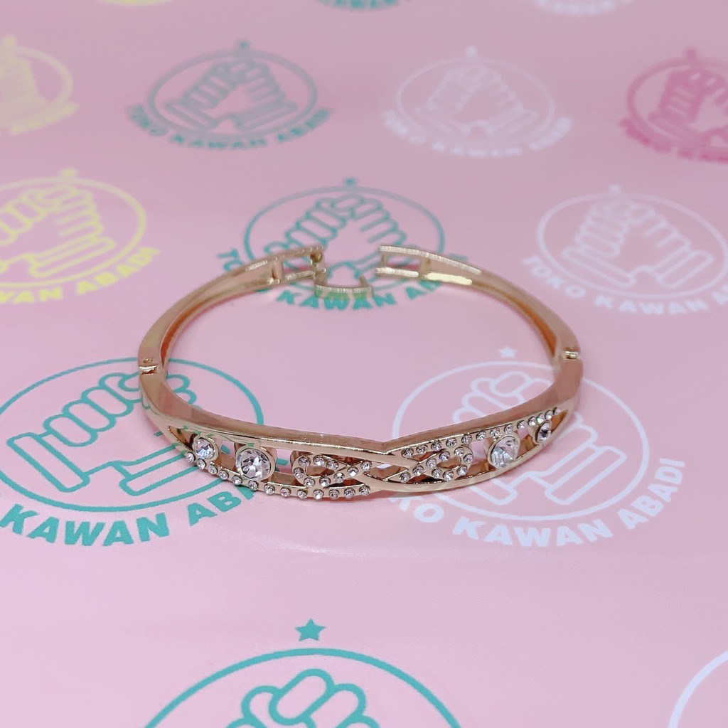 Gelang Tangan Rhodium Rose Gold Perhiasan Fashion Wanita Dewasa Model Ring Permata Lancip *25