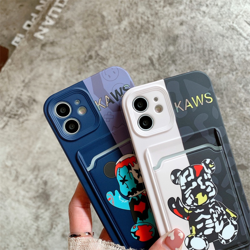 Tren Jahitan Kekerasan Beruang Case iPhone 11 13 12 Pro Max Xs Max XR 7 8 Plus Se2020 Card Case Portable Drop Pelindung Case