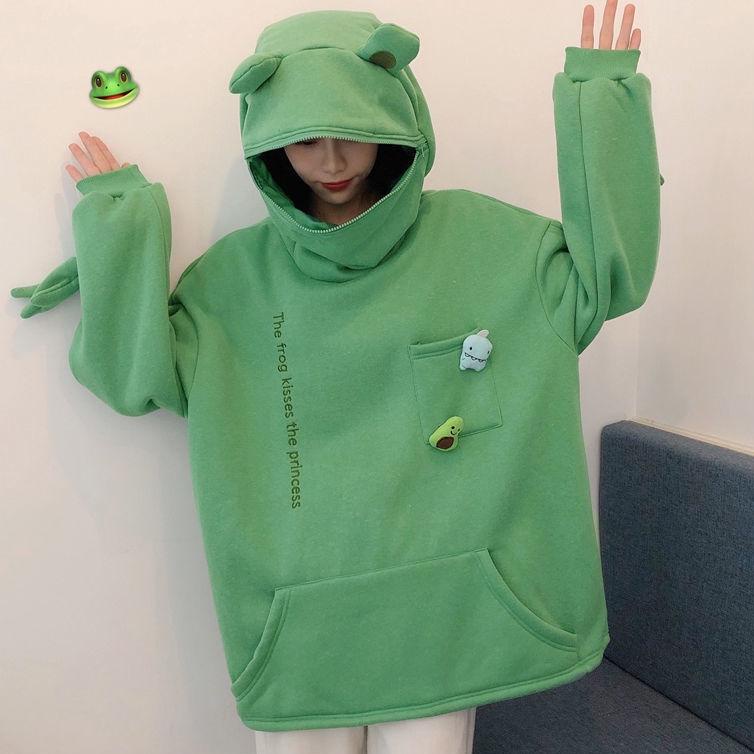 Terbagus.. M-5XL Frog Zipper Hoodie Sweater Kebesaran Hoodie Kodok Resleting