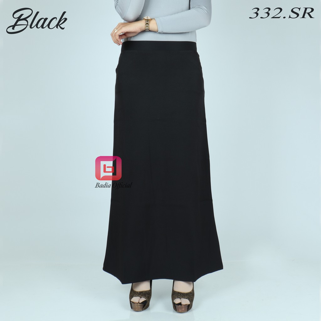 rok A line pinggang karet panjang polos bahan semiwool polyester HID sedikit stretch formal kerja kantor jumbo wanita premium