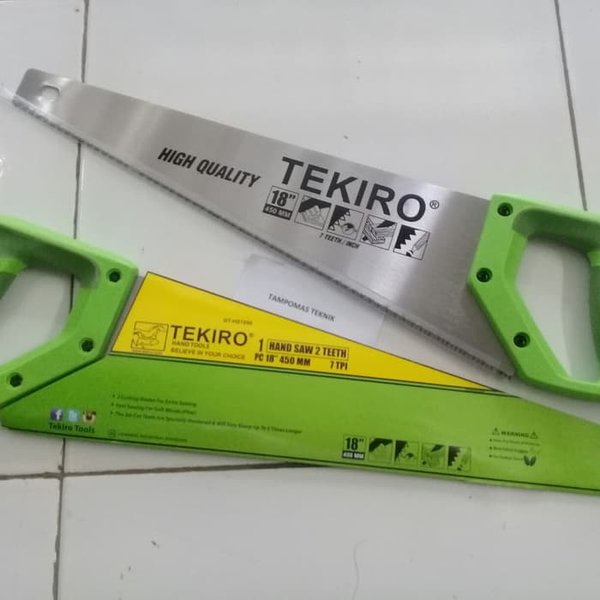 TEKIRO Gergaji Tangan 18&quot; 18 Inch Gagang TPR 2 Mata Gergaji Kayu Triplek Gypsum GRC Board 2 Teeth