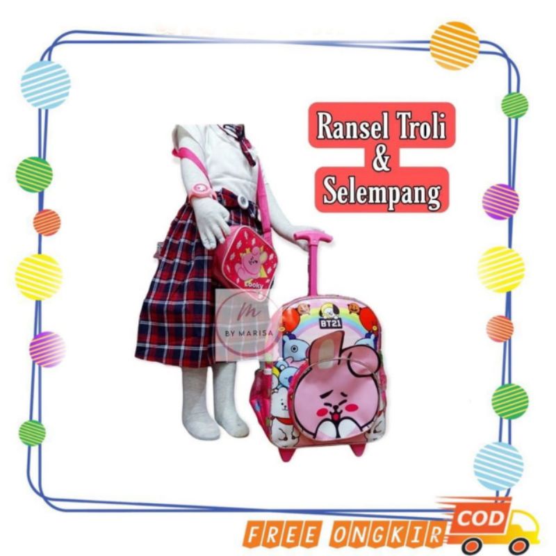 tas koper anak, ransel anak sekolah, tas troli karakter koya bt21
