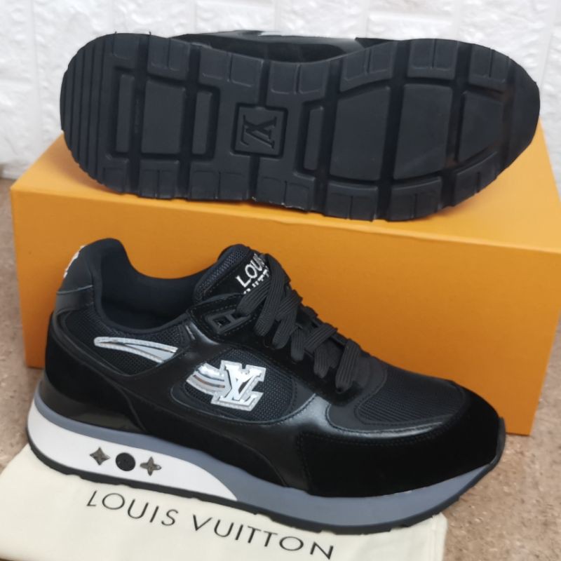 lv sneaker run away shoes mirror vip sepatu pria branded kulit hitam Black lou is vuitton kets