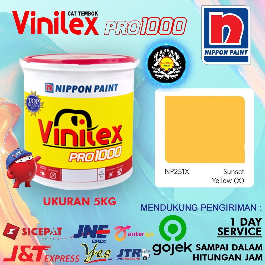 CAT AIR TEMBOK DINDING VINILEX 5 KG WARNA NP 251 X SUNSET YELLOW (X) KUNING TUA TELUR NP251X 5KG INT