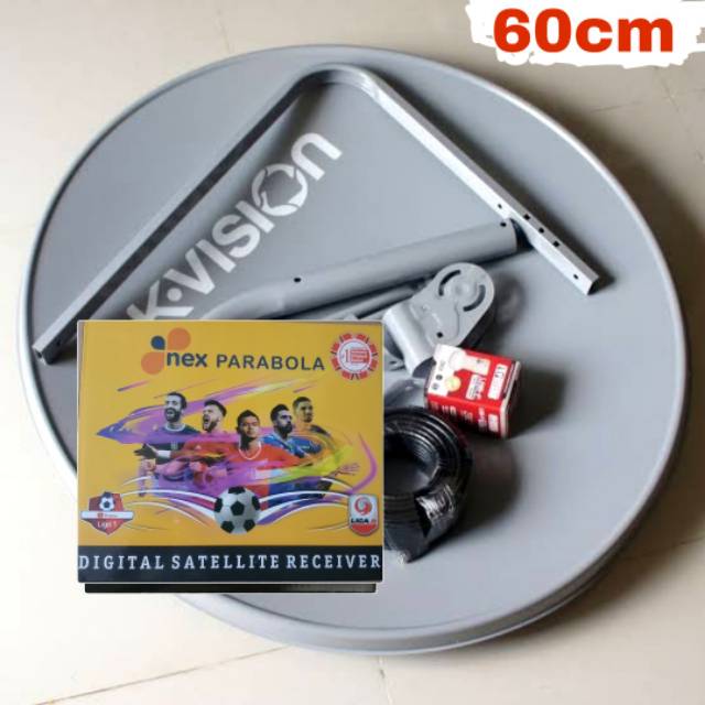 ANTENA PARABOLA K VISION 60CM LENGKAP RECEIVER NEX PARABOLA KUNING HD FREE CHANNEL