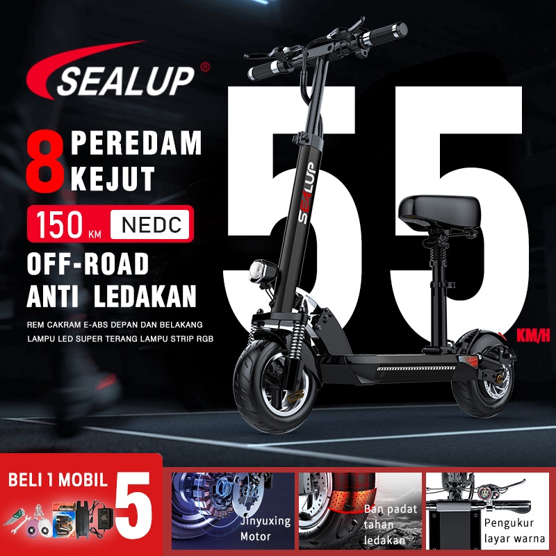SEALUP Official Flagship Store【Garansi 1 Tahun】SEALUP IP54 Skuter Listrik Lipat Tahan Air 36v400w/48