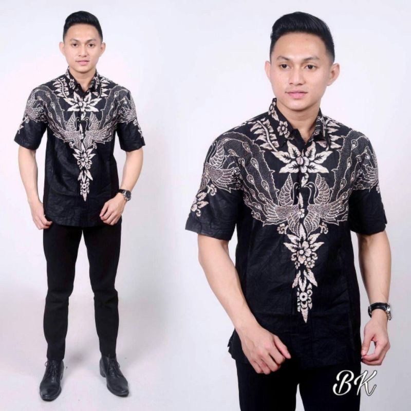 Batik Pria Lengan Pendek HRB026 Kenongo Hem Padi Pekalongan M L XL Batik Pria MURAH Modern Grosir