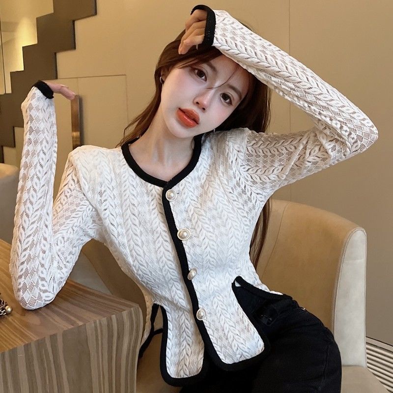 Suhao Chic Tops, Small Shirts, Bottoming Shirts, Lace Cardigan Jackets