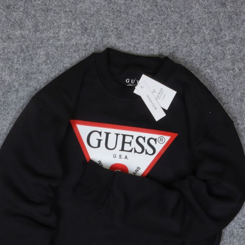 SWEATER CREWNECK GUESS HITAM PREMIUM FULLTAG&amp;LEBEL