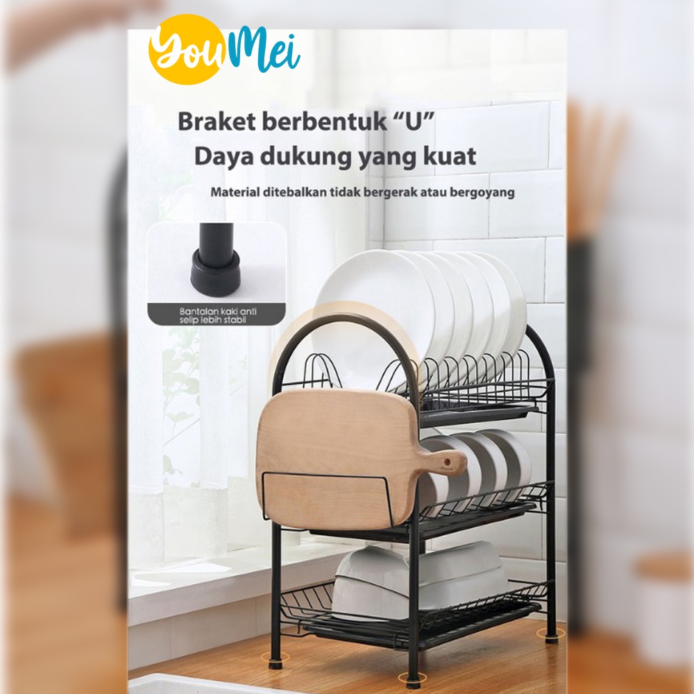 Rak Cuci Piring Washtafel Pengering Peralatan Makan Serbaguna Rak Dapur Besi Dish Rack Drainer 2 3 Susun - 1024