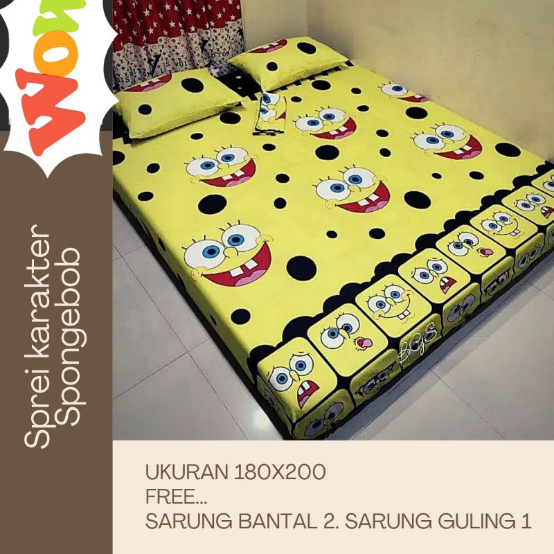 Sprei homemade karakter Spongebob no.1 180x200 (Bisa COD)