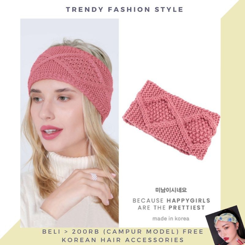 HIGH QUALITY RAJUT BANDANA WOOL PINK HEADBAND KNITWEAR KOREAN WINTER STYLE IMPORT BANDO RAMBUT MURAH