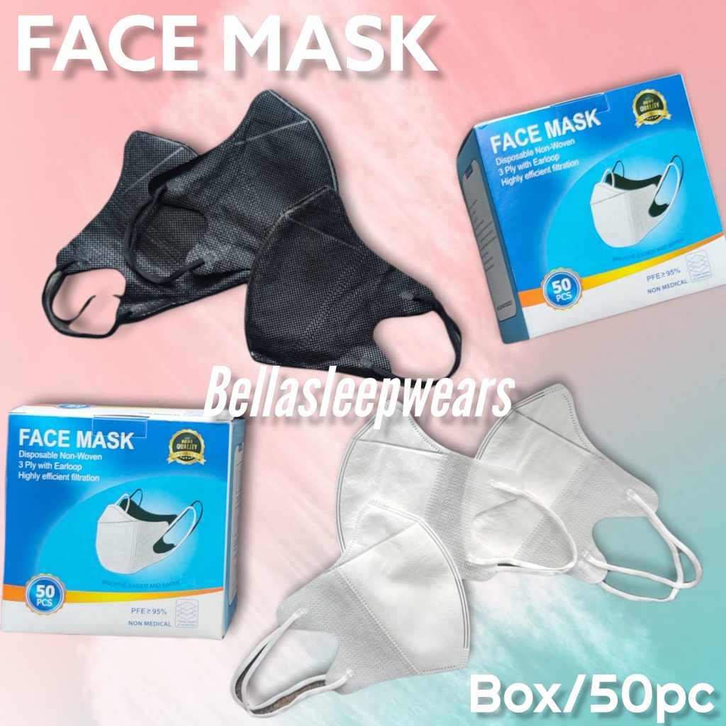 MASKER DUCKBILL FACE MASK PER BOX ISI 50 MASKER DUCKBILL MURAH ADULT FACE MASK WEMAZE QUEEN VIPO YB - BOX HITAM MURAH TERMURAH