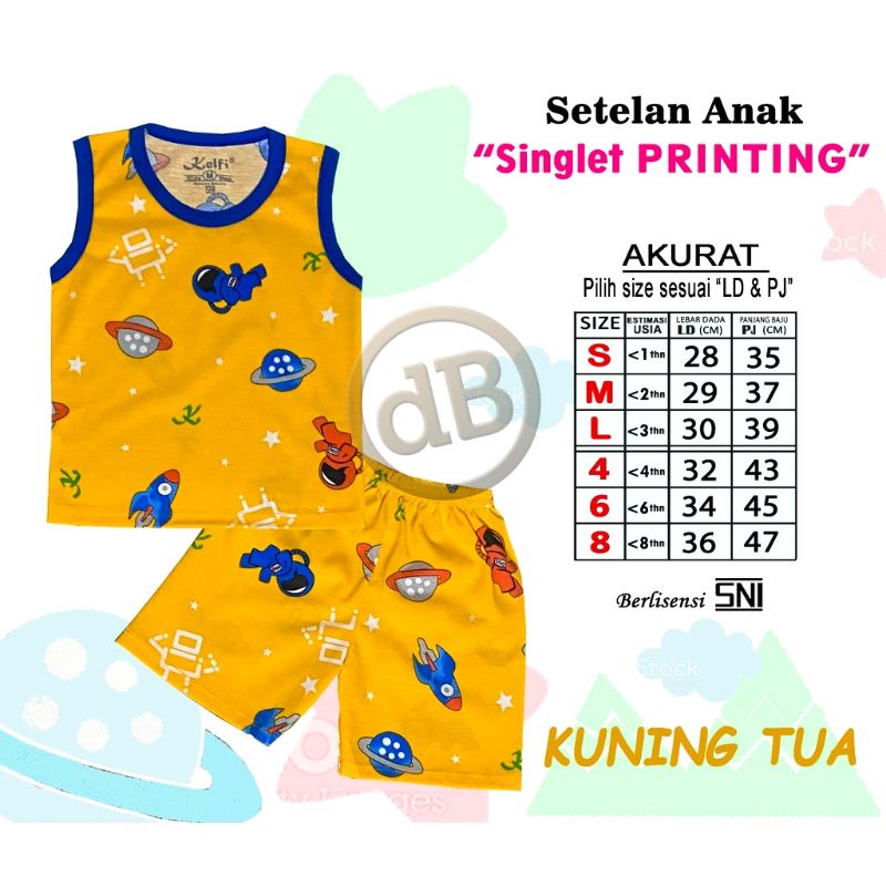 Setelan Anak Balita USIA 1-8 Tahun Setelan Singlet Printing SNI Astronaut Space Edition