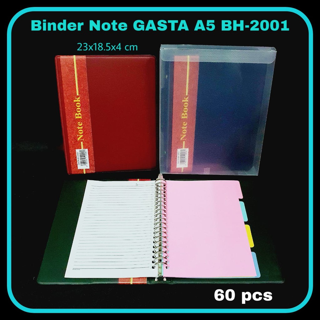 

BINDER NOTE A5 PVC KULIT POLOS MAP BINDER LOOSE LEAF 20 RING 20 LUBANG BH-2001 NOTEBOOK DIARY